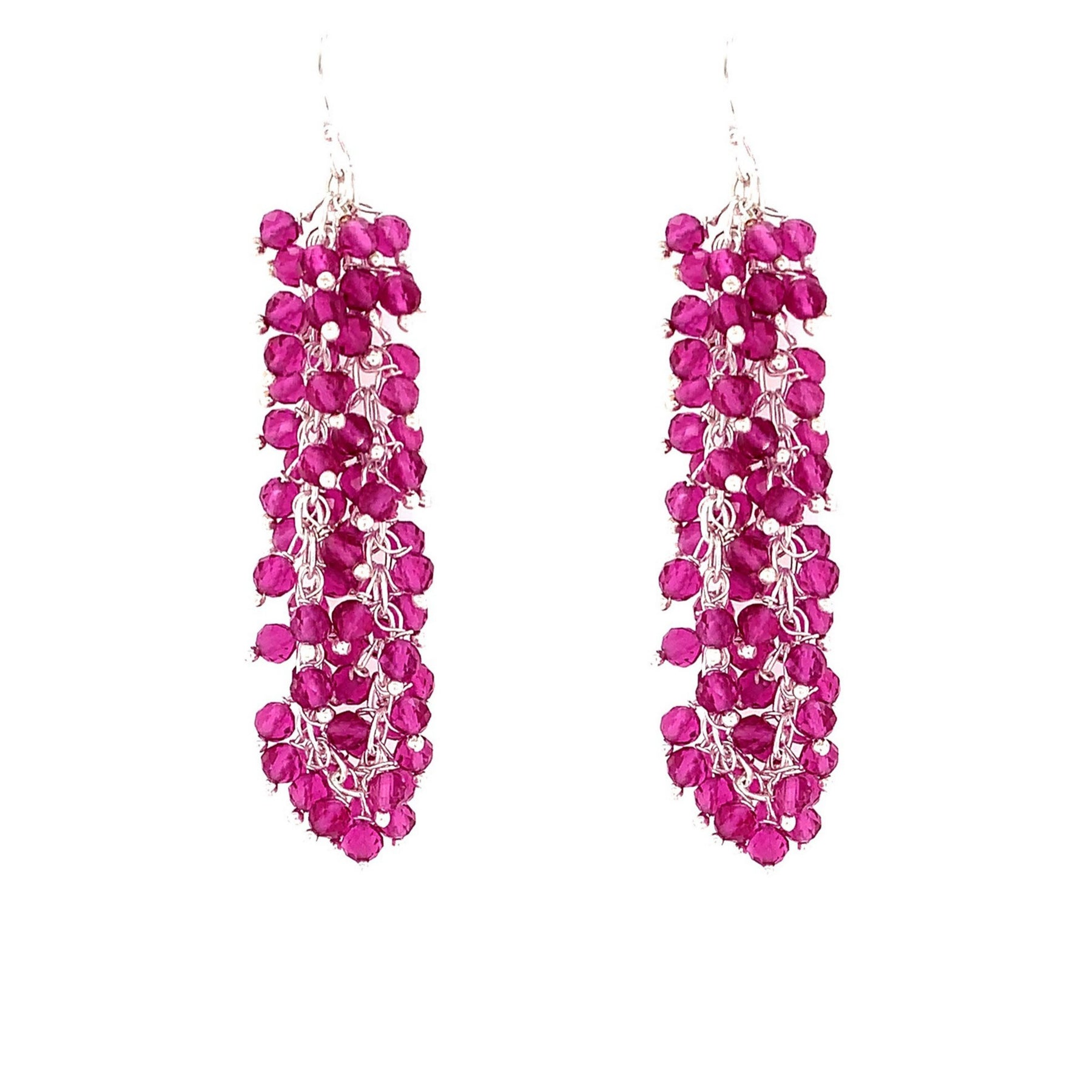 Hot Pink Silver hoop earrings long Camp Sundance chandeliers - Ruby Lane